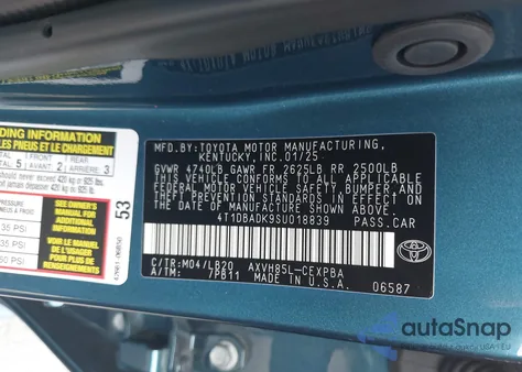 2025 Toyota Camry Xse z USA, uszkodzony, nr VIN 4T1DBADK9SU018839